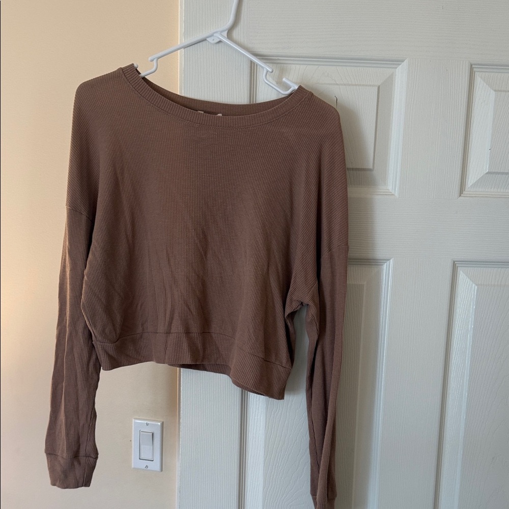 Women's Brown Waffle Knit Long Sleeve Top